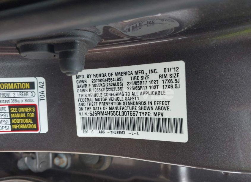 Photo 9 of 2012 Honda Cr-v EX (VIN 5J6RM4H55CL007557)