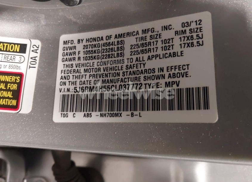 Photo 9 of 2012 Honda Cr-v EX (VIN 5J6RM4H55CL037772)