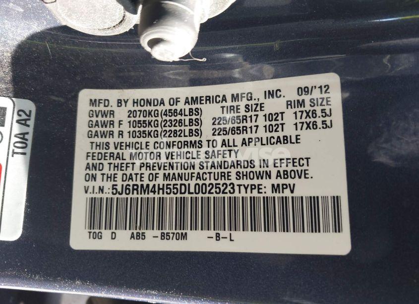 Photo 9 of 2013 Honda Cr-v EX (VIN 5J6RM4H55DL002523)