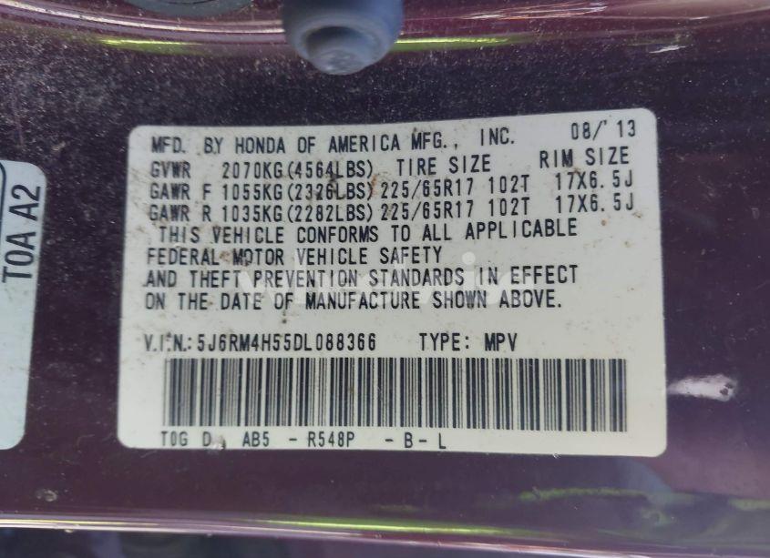 Photo 9 of 2013 Honda Cr-v EX (VIN 5J6RM4H55DL088366)