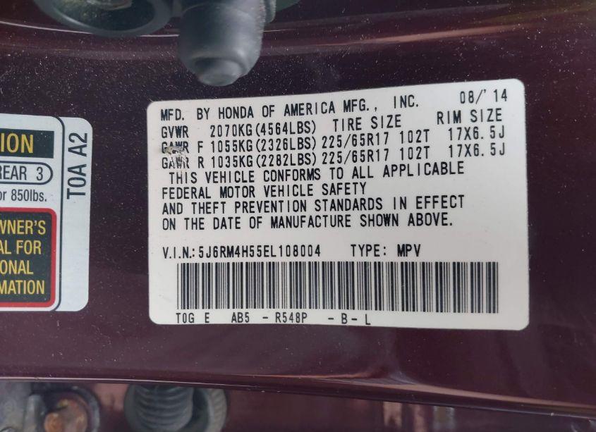 Photo 9 of 2014 Honda Cr-v EX (VIN 5J6RM4H55EL108004)