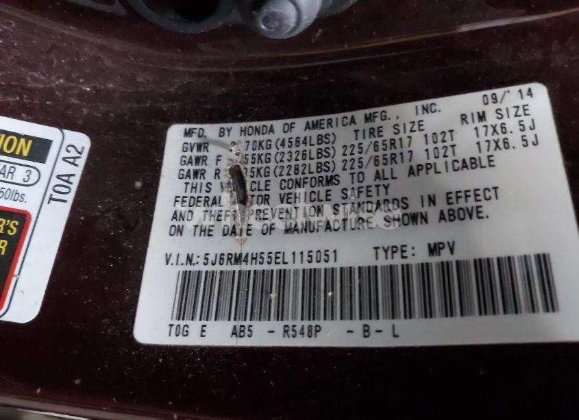 Photo 9 of 2014 Honda Cr-v EX (VIN 5J6RM4H55EL115051)