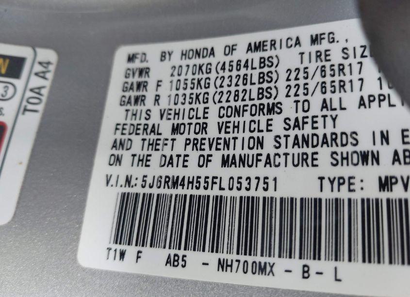 Photo 9 of 2015 Honda Cr-v EX (VIN 5J6RM4H55FL053751)