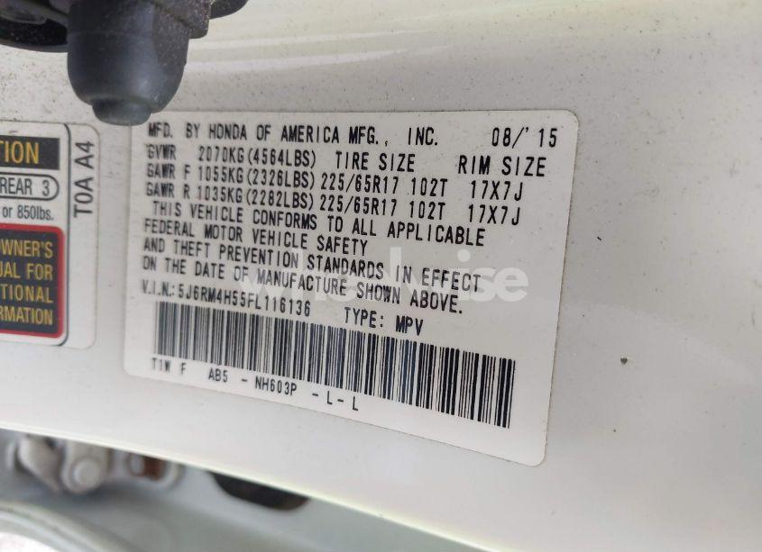 Photo 9 of 2015 Honda Cr-v EX (VIN 5J6RM4H55FL116136)