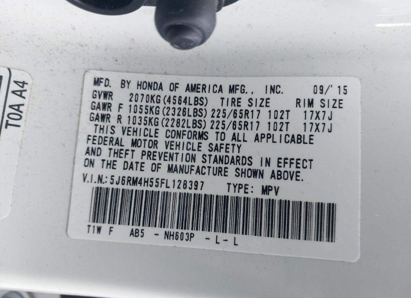 Photo 9 of 2015 Honda Cr-v EX (VIN 5J6RM4H55FL128397)