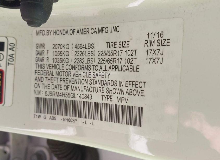 Photo 9 of 2016 Honda Cr-v EX (VIN 5J6RM4H55GL140843)