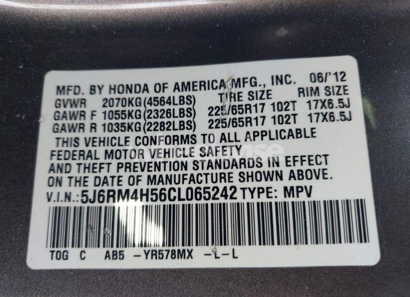 Photo 9 of 2012 Honda Cr-v EX (VIN 5J6RM4H56CL065242)