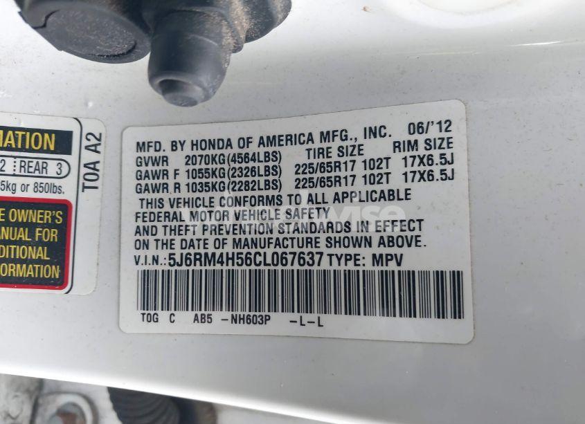 Photo 9 of 2012 Honda Cr-v EX (VIN 5J6RM4H56CL067637)