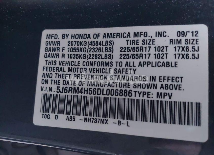 Photo 9 of 2013 Honda Cr-v EX (VIN 5J6RM4H56DL006886)