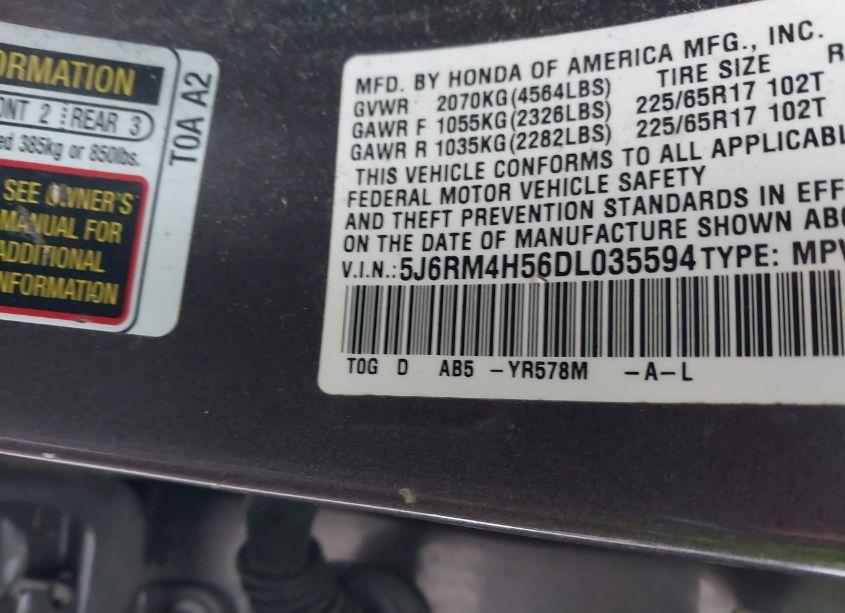 Photo 9 of 2013 Honda Cr-v EX (VIN 5J6RM4H56DL035594)