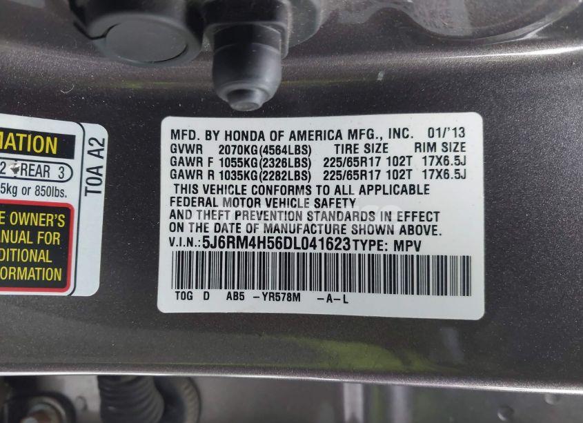 Photo 9 of 2013 Honda Cr-v EX (VIN 5J6RM4H56DL041623)