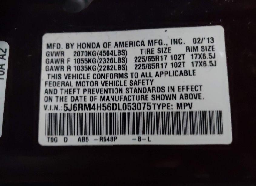 Photo 9 of 2013 Honda Cr-v EX (VIN 5J6RM4H56DL053075)