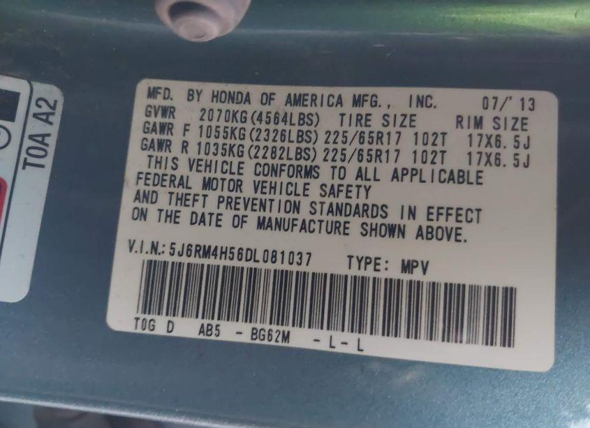 Photo 9 of 2013 Honda Cr-v EX (VIN 5J6RM4H56DL081037)