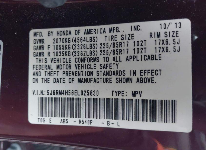 Photo 9 of 2014 Honda Cr-v EX (VIN 5J6RM4H56EL025830)