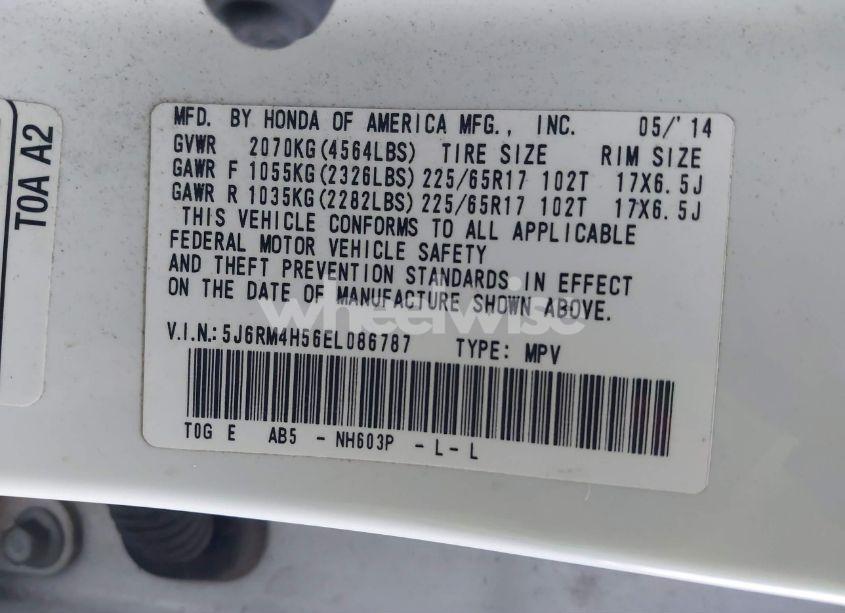 Photo 9 of 2014 Honda Cr-v EX (VIN 5J6RM4H56EL086787)