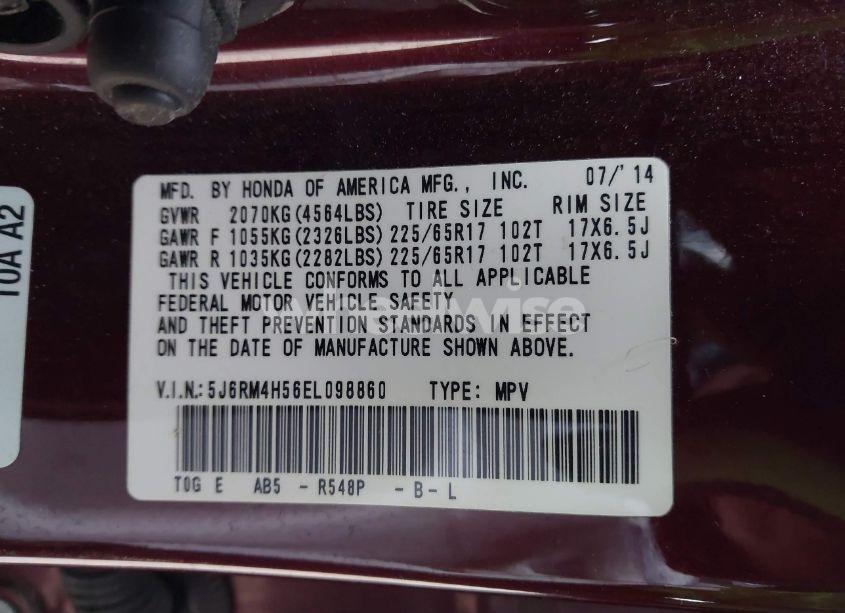 Photo 9 of 2014 Honda Cr-v EX (VIN 5J6RM4H56EL098860)