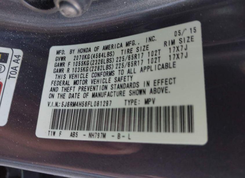 Photo 9 of 2015 Honda Cr-v EX (VIN 5J6RM4H56FL081297)