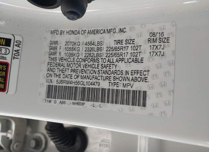 Photo 9 of 2016 Honda Cr-v EX (VIN 5J6RM4H56GL104479)