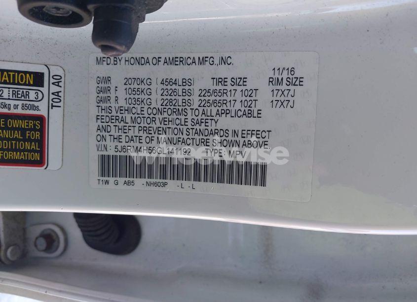 Photo 9 of 2016 Honda Cr-v EX (VIN 5J6RM4H56GL141192)