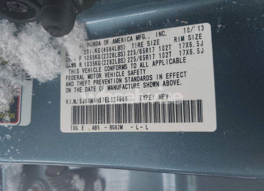 Photo 9 of 2014 Honda Cr-v EX (VIN 5J6RM4H57EL027666)