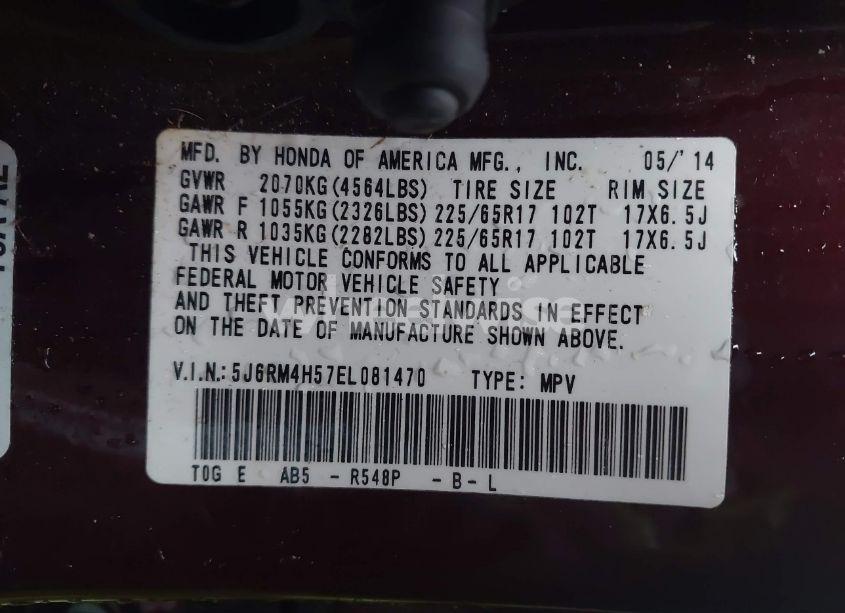 Photo 9 of 2014 Honda Cr-v EX (VIN 5J6RM4H57EL081470)
