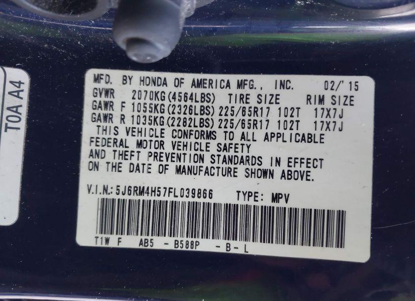 Photo 9 of 2015 Honda Cr-v EX (VIN 5J6RM4H57FL039866)