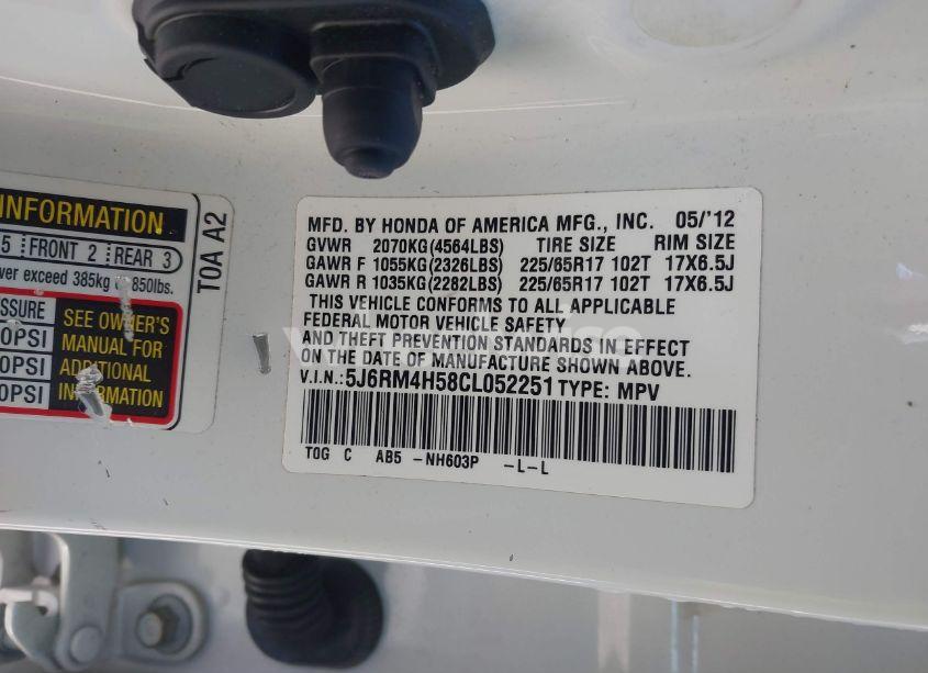 Photo 9 of 2012 Honda Cr-v EX (VIN 5J6RM4H58CL052251)