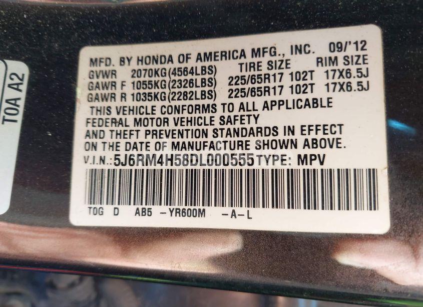 Photo 9 of 2013 Honda Cr-v EX (VIN 5J6RM4H58DL000555)