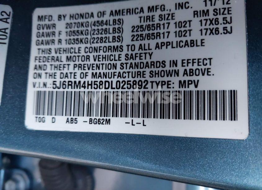 Photo 9 of 2013 Honda Cr-v EX (VIN 5J6RM4H58DL025892)