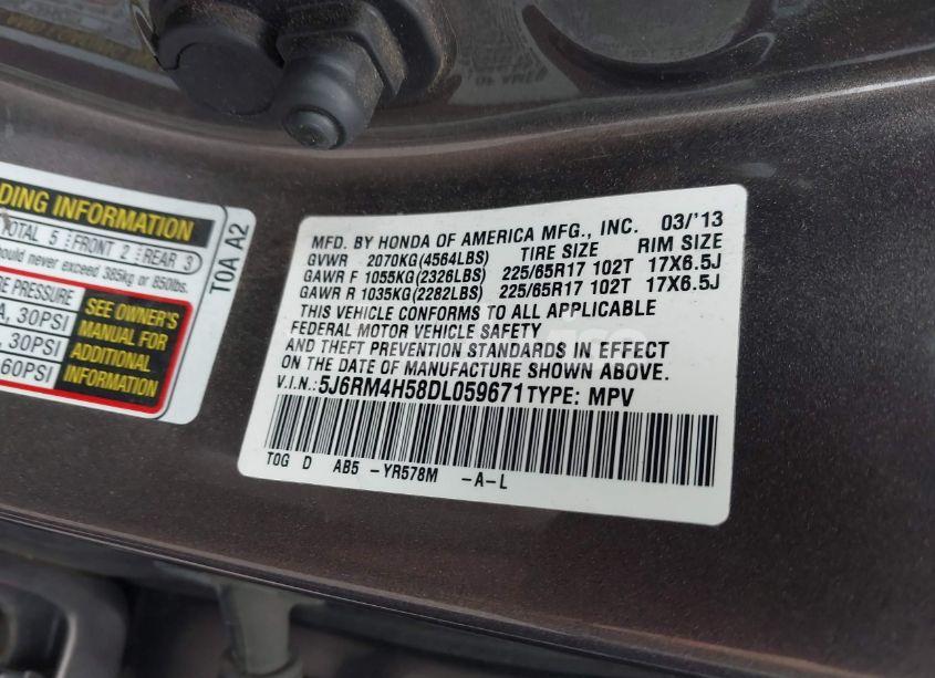 Photo 9 of 2013 Honda Cr-v EX (VIN 5J6RM4H58DL059671)