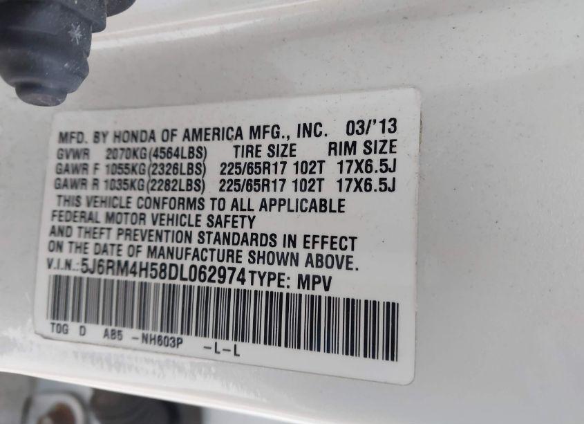 Photo 9 of 2013 Honda Cr-v EX (VIN 5J6RM4H58DL062974)