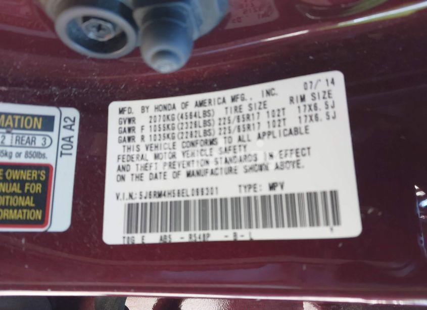 Photo 9 of 2014 Honda Cr-v EX (VIN 5J6RM4H58EL099301)