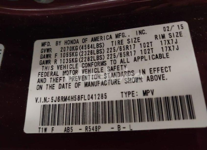 Photo 9 of 2015 Honda Cr-v EX (VIN 5J6RM4H58FL041285)