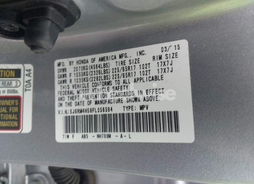 Photo 9 of 2015 Honda Cr-v EX (VIN 5J6RM4H58FL056594)