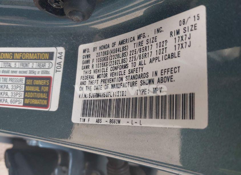 Photo 9 of 2015 Honda Cr-v EX (VIN 5J6RM4H58FL115160)