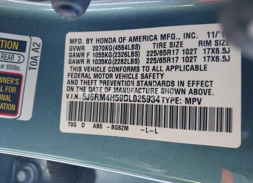 Photo 9 of 2013 Honda Cr-v EX (VIN 5J6RM4H59DL025934)