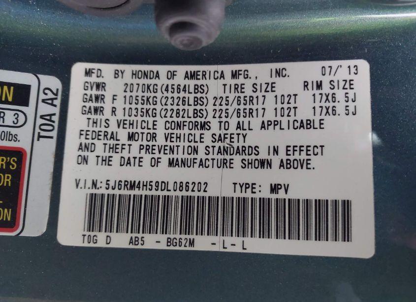 Photo 9 of 2013 Honda Cr-v EX (VIN 5J6RM4H59DL086202)