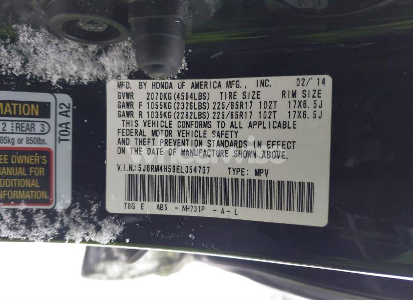 Photo 9 of 2014 Honda Cr-v EX (VIN 5J6RM4H59EL054707)