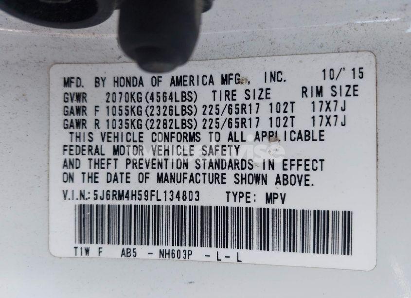 Photo 9 of 2015 Honda Cr-v EX (VIN 5J6RM4H59FL134803)