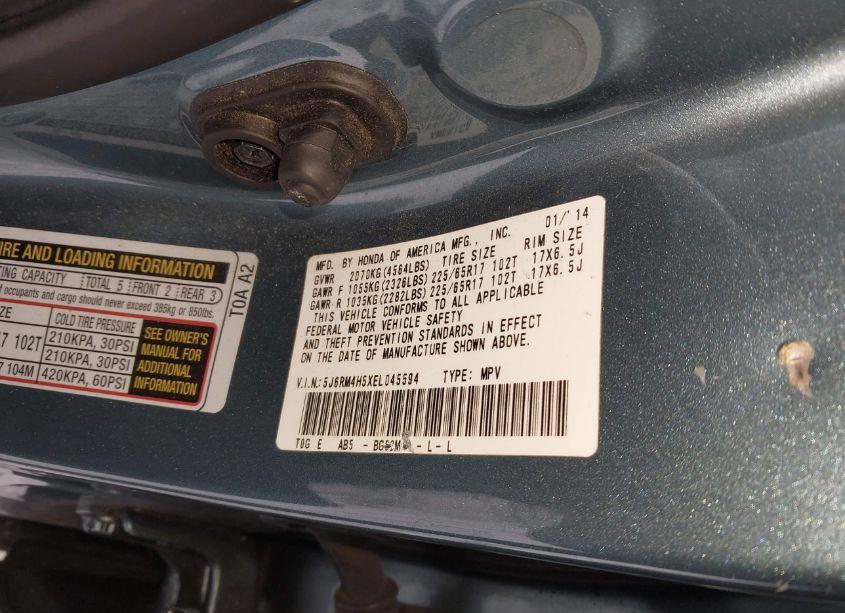 Photo 9 of 2014 Honda Cr-v EX (VIN 5J6RM4H5XEL045594)