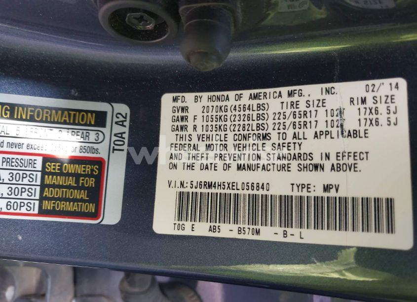 Photo 9 of 2014 Honda Cr-v EX (VIN 5J6RM4H5XEL056840)