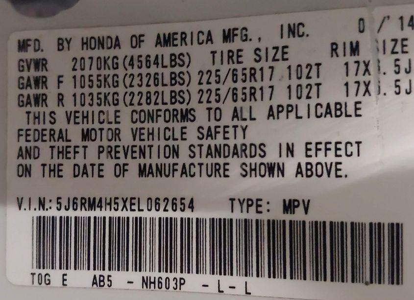 Photo 9 of 2014 Honda Cr-v EX (VIN 5J6RM4H5XEL062654)