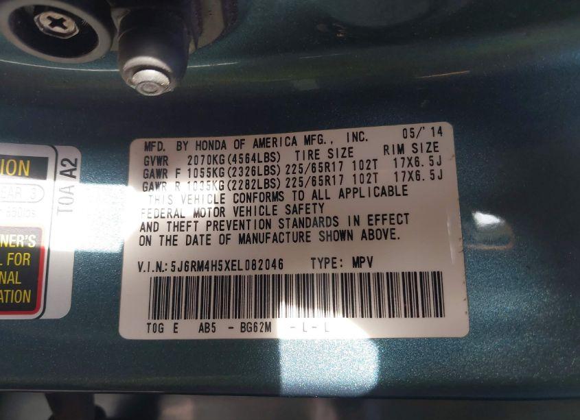 Photo 9 of 2014 Honda Cr-v EX (VIN 5J6RM4H5XEL082046)