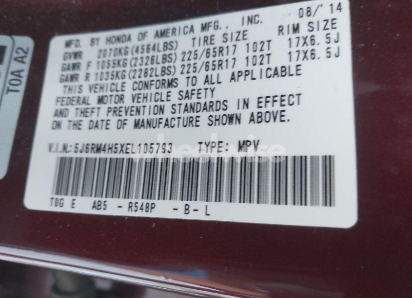 Photo 9 of 2014 Honda Cr-v EX (VIN 5J6RM4H5XEL105793)