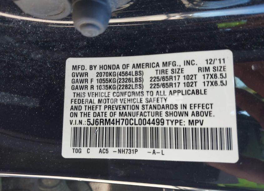 Photo 9 of 2012 Honda Cr-v EX-L (VIN 5J6RM4H70CL004499)