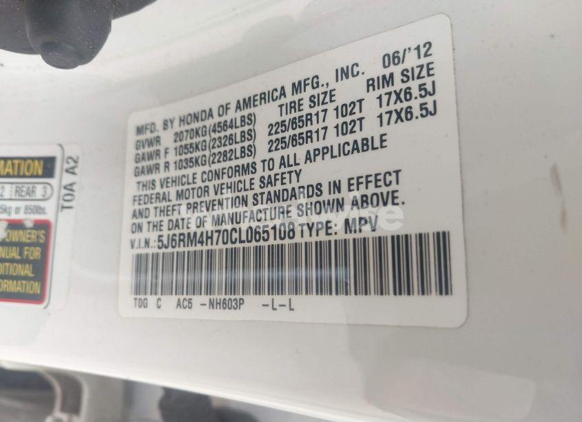 Photo 9 of 2012 Honda Cr-v EX-L (VIN 5J6RM4H70CL065108)