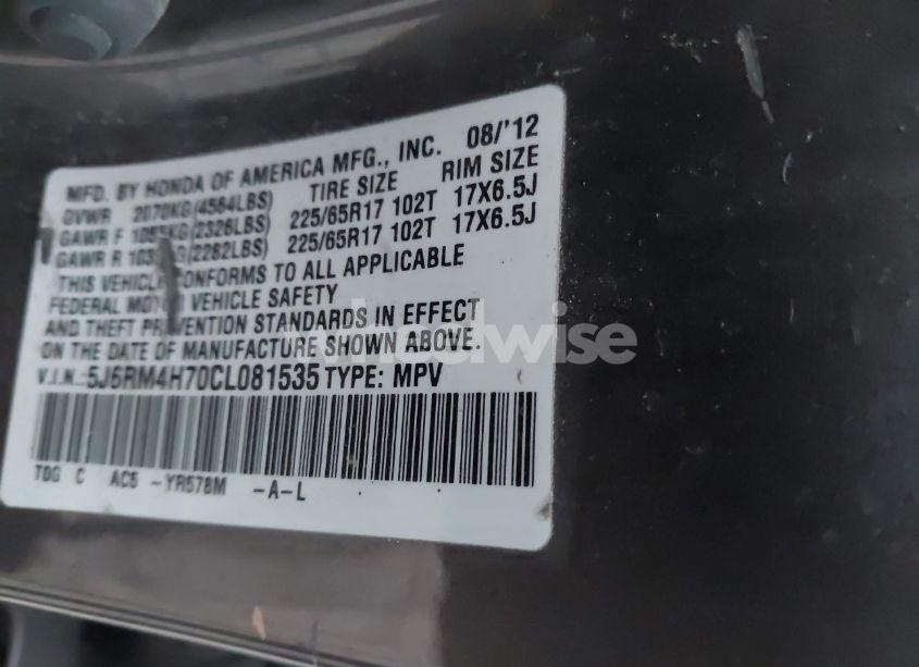 Photo 9 of 2012 Honda Cr-v EX-L (VIN 5J6RM4H70CL081535)