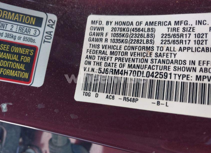 Photo 9 of 2013 Honda Cr-v EX-L (VIN 5J6RM4H70DL042591)