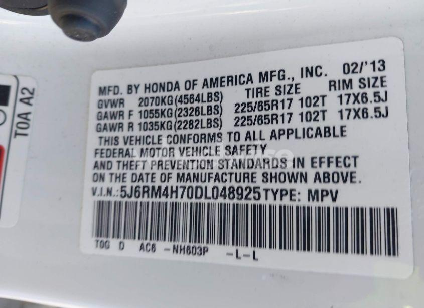 Photo 9 of 2013 Honda Cr-v EX-L (VIN 5J6RM4H70DL048925)