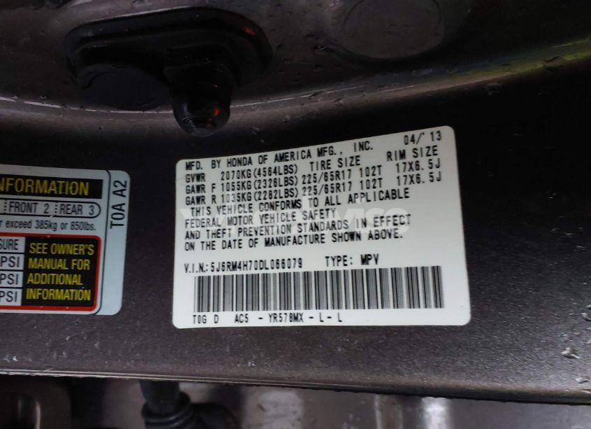 Photo 9 of 2013 Honda Cr-v EX-L (VIN 5J6RM4H70DL066079)